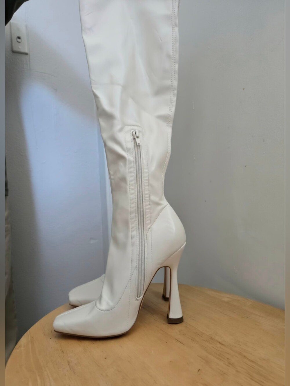 Forever 21 White Over-the-Knee High Heel Boots